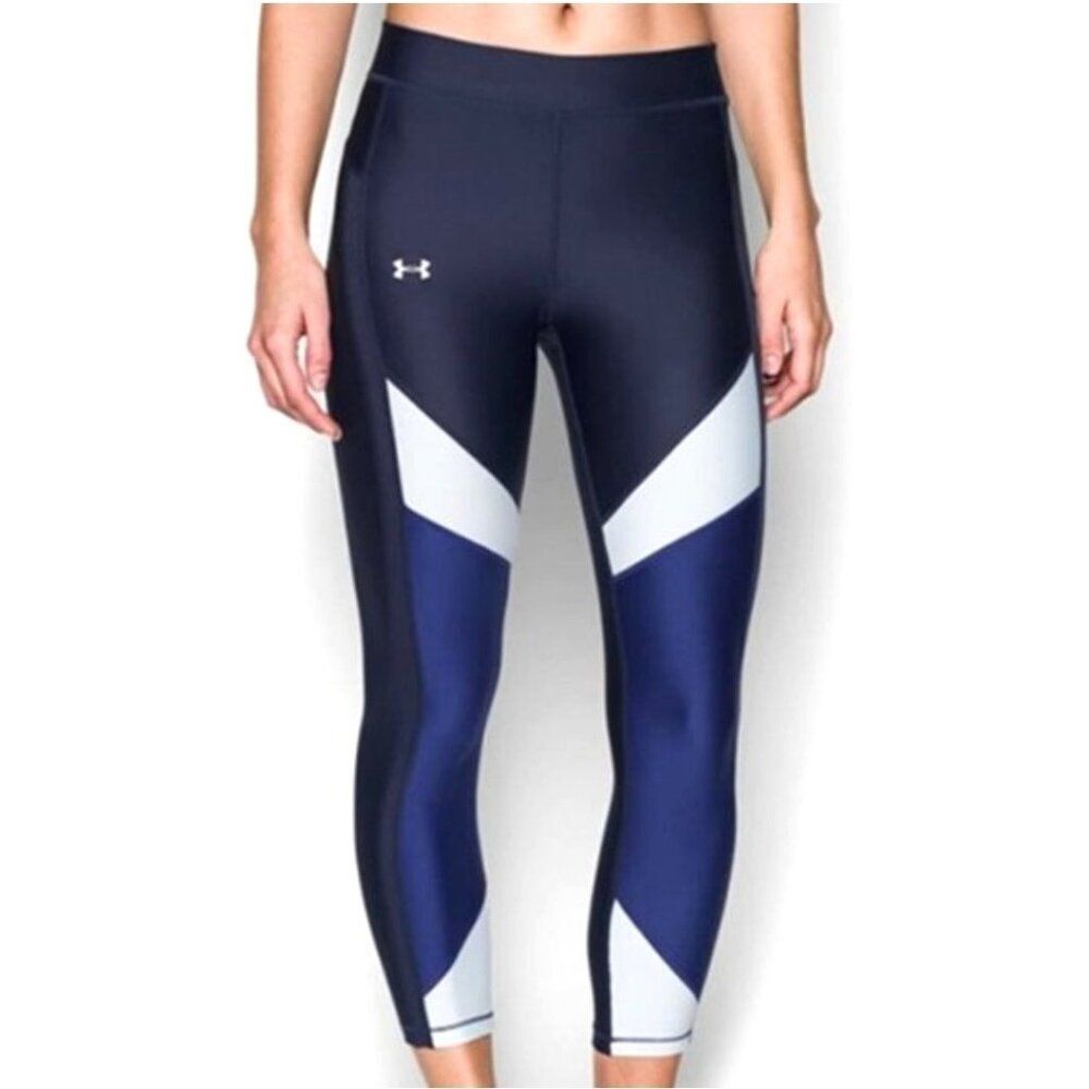 Under Armour Womens Athletic Pants M Blue White Cropped Compression Leggings